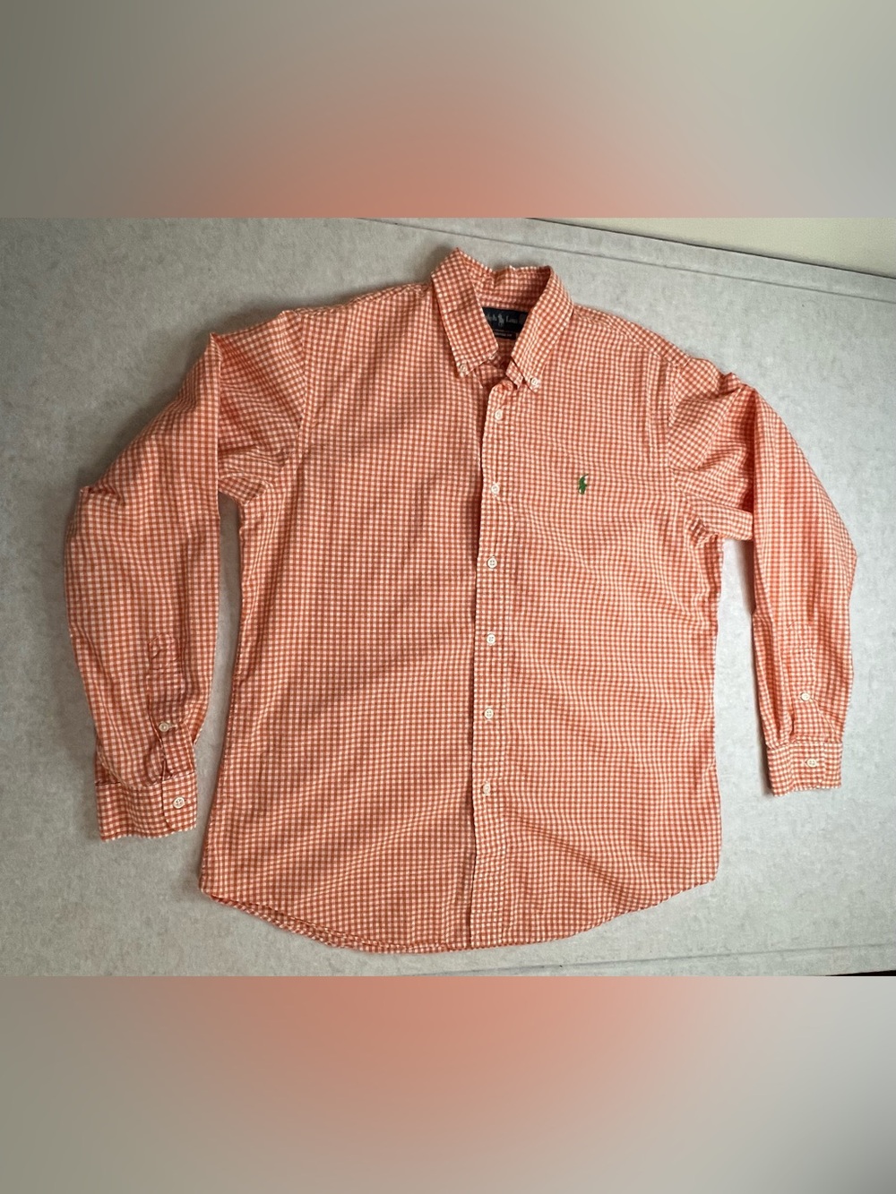 Polo Ralph Lauren Orange Gingham Long Sleeve Button Down Large Custom Fit
